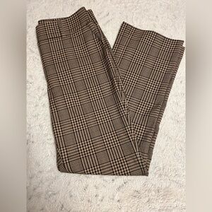Ann Taylor Plaid Wide-Leg Trousers in Tan and Black